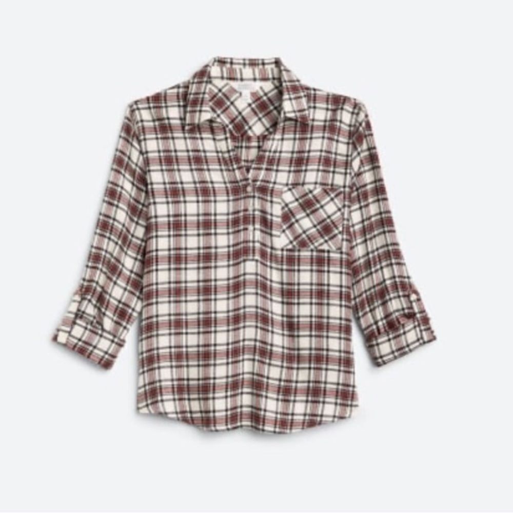 Market & Spruce Amelia Cozy Flannel Plaid Top‎ Pink M Stitch Fix Nwt